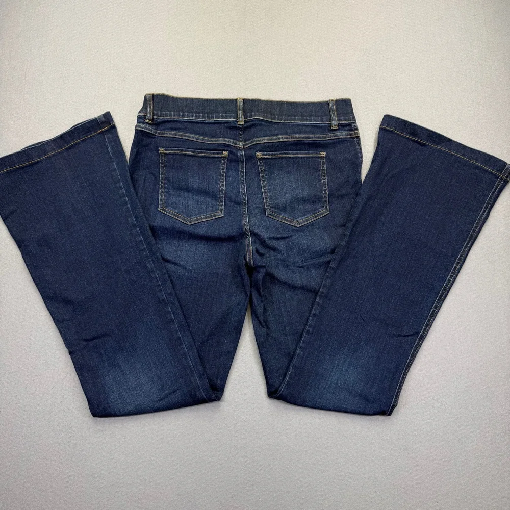 Spanx Womens Flare Jeans Dark Wash Blue Pull On Stretch Denim Size Large L/G